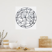 Diseño zen abstracto de hojas blanco y negro poster (Küche)