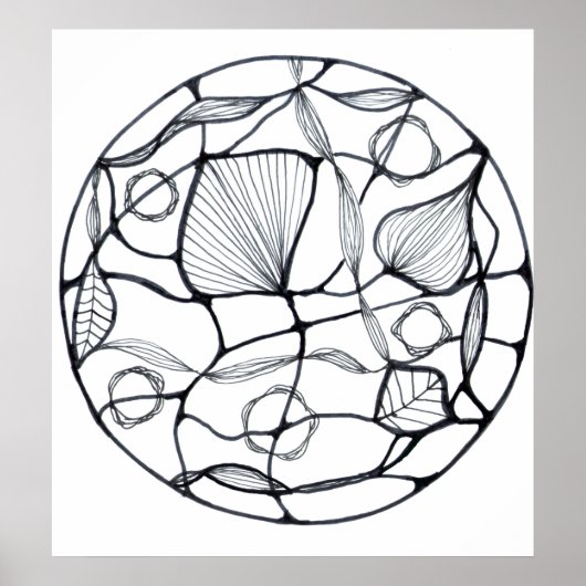 Diseño zen abstracto de hojas blanco y negro poster (Vorne)