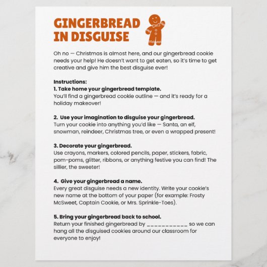 Disguise a Gingerbread Template and Instructions Flyer (Hinten)