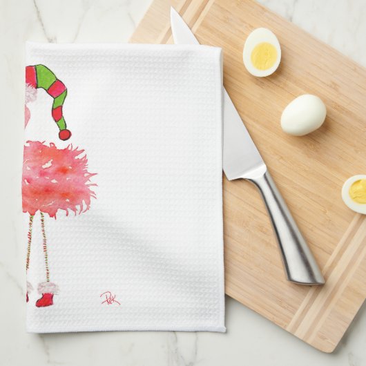 dish towel with flamingo geschirrtuch (Viertel Falte)