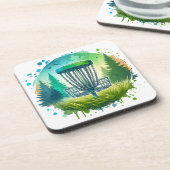 Disk Golf Basket und Pine Trees Blau und Grün Getränkeuntersetzer (Linke Seite)