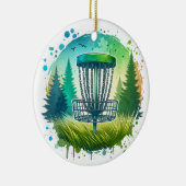 Disk Golf Basket und Pine Trees Blau und Grün Keramik Ornament (Rechts)