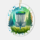 Disk Golf Basket und Pine Trees Blau und Grün Keramik Ornament (Links)