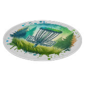 Disk Golf Basket und Pine Trees Blau und Grün Schneidebrett (Ecke)