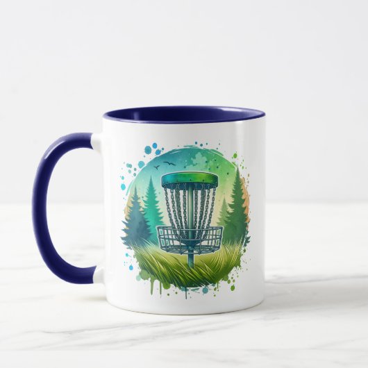 Disk Golf Basket und Pine Trees Blau und Grün Tasse (Links)