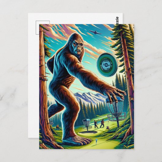 Disk Golf Bigfoot im Wald Postkarte (Vorne/Hinten)