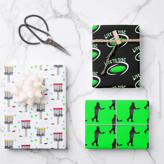 Disk Golf Black, Lime Green und White Birthday Geschenkpapier Set (Vorderseite)