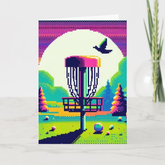 Disk Golf Button Pixel Art Geburtstag Karte (Vorderseite)
