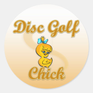 Disk Golf Chick Runder Aufkleber