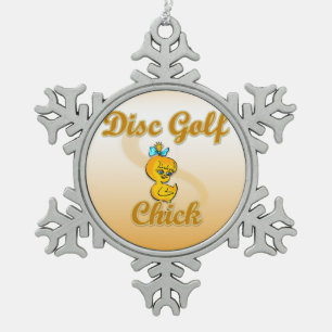 Disk Golf Chick Schneeflocken Zinn-Ornament