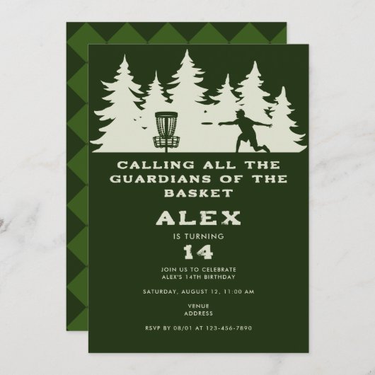 Disk Golf Guardians of the Disk Birthday Party Einladung (Vorne/Hinten)