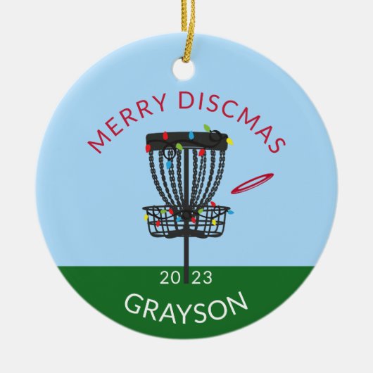 Disk Golf Merry Discmas Weihnachtsfeier Keramik Or Ornament (Vorne)
