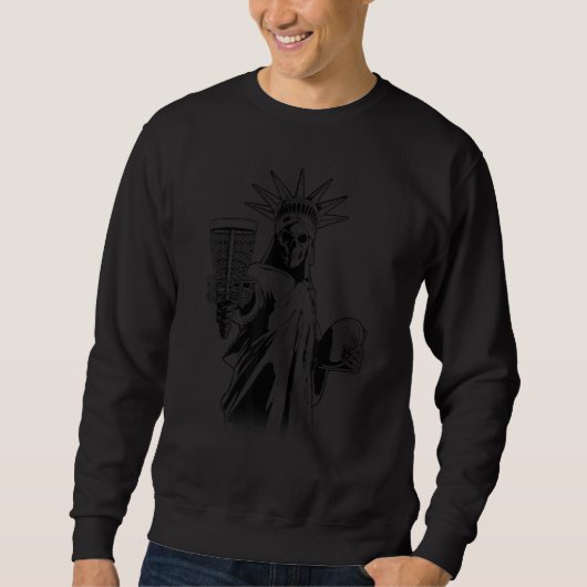 Disk Golf Player Gothic Skeleton Statue of Liberty Sweatshirt (Vorderseite)