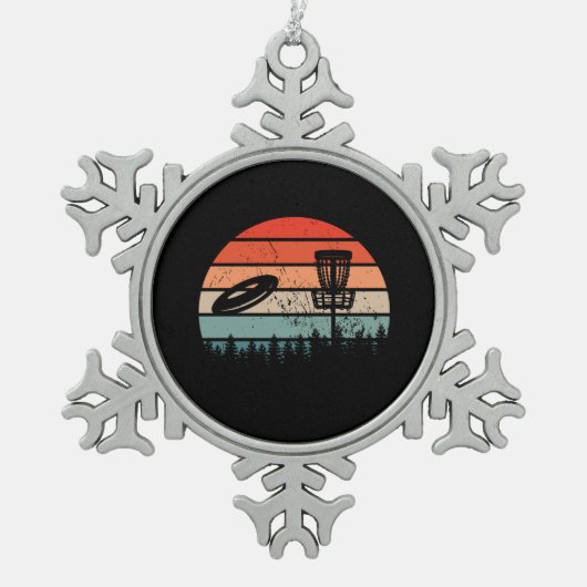 Disk Golf Retro Schneeflocken Zinn-Ornament (Vorderseite)