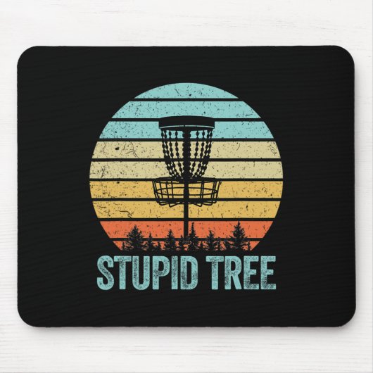 Disk Golf Shirt Funny Stupid Tree Retro Disk Golf Mousepad (Vorne)