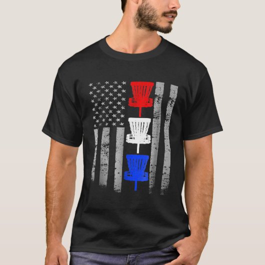 Disk Golf Shirt - Red White Blue Disc Golf Flag Te (Vorderseite)