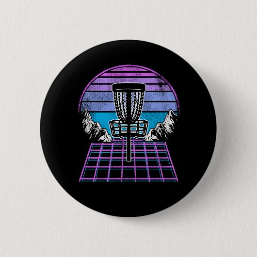 Disk Golf Synthwave 90er Vintag Retrowave Sunset Button (Vorderseite)