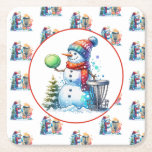Disk Golf Themed Christmas Party Rechteckiger Pappuntersetzer<br><div class="desc">CD Golf Thema Weihnachts-Party-Papierservietten. Discgolf themed art. Niedlicher Cartoon Snowman in Weihnachtsmannmütze neben einem Discgolf-Körbchen im Schnee neben einem Weihnachtsbaum.</div>