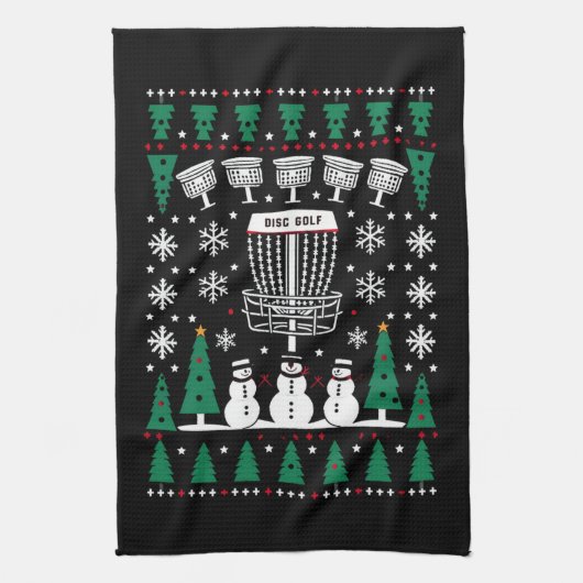 Disk Golf Ugly Christmas Sweater Pajama Geschenke Geschirrtuch (Vertikal)