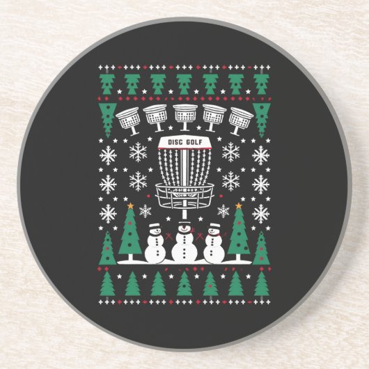 Disk Golf Ugly Christmas Sweater Pajama Geschenke Getränkeuntersetzer (Vorne)