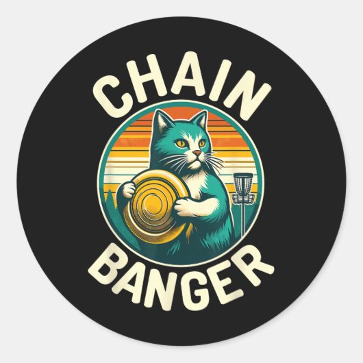 Disk Golfer Cat Chain Banger Disk Golf Player Runder Aufkleber (Vorderseite)