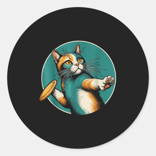 Disk Golfer Cat Disk Golf Player Sonniges Hallowee Runder Aufkleber (Vorderseite)