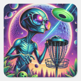 Disk Golfing Alien Quadratischer Aufkleber