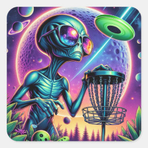 Disk Golfing Alien Quadratischer Aufkleber