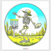 Disk Golfing Skeleton in Hat Retro Aufkleber (Blatt)