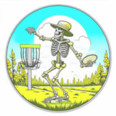 Disk Golfing Skeleton in Hat Retro Aufkleber (Vorderseite)