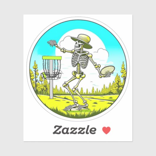 Disk Golfing Skeleton in Hat Retro Aufkleber (Blatt)