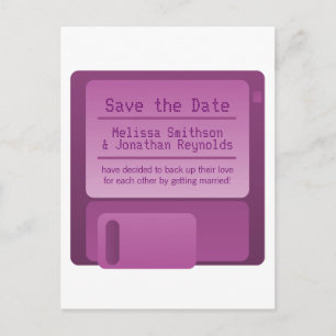 Diskette Save the Date Postkarte, Lila Ankündigungspostkarte