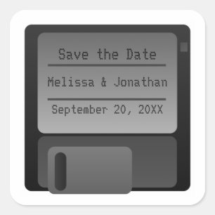 Diskettenlaufwerk Save the Date Sticker, grau Quadratischer Aufkleber