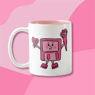 Diskettenlaufwerk-Valentine mit Binärkode für die  Zweifarbige Tasse
