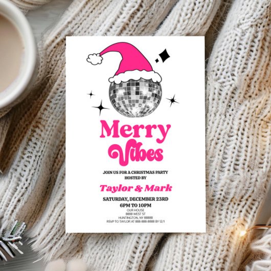 Disko Ball Weihnachtsmannmütze Retro Weihnachtsfei Einladung