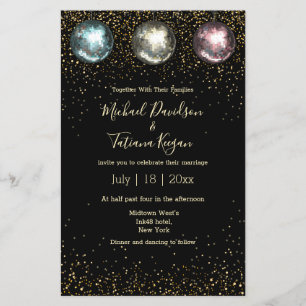 Diskobälle Black Gold schicke Hochzeitseinladung Flyer