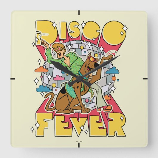 Diskofieber mit Scooby und Shaggy Quadratische Wanduhr (Vorderseite)
