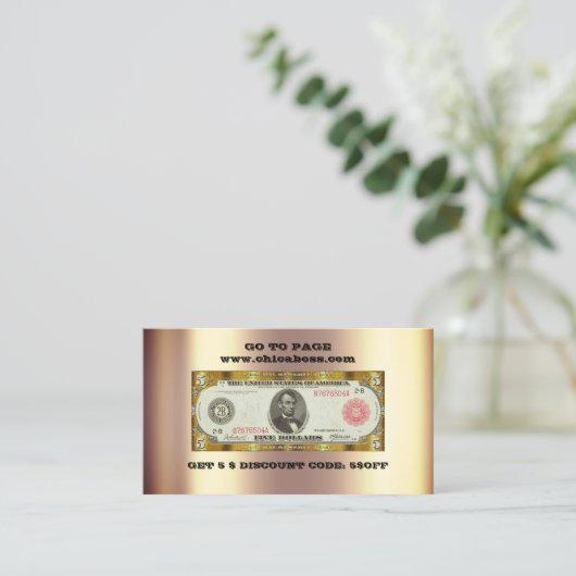 Diskont Business Card 5$ Gold QR Code einfügen Visitenkarte (Stehend Vorderseite)