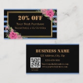 Diskontkarte für moderne Streifen floral QR Code Rabattkarte (Vorne/Hinten)