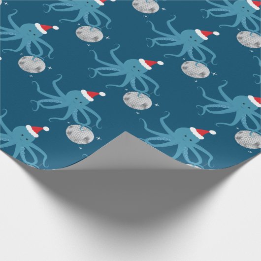 Diskothek Ball Blue Octopus Weihnachtsmannmütze We Geschenkpapier (Ecke)