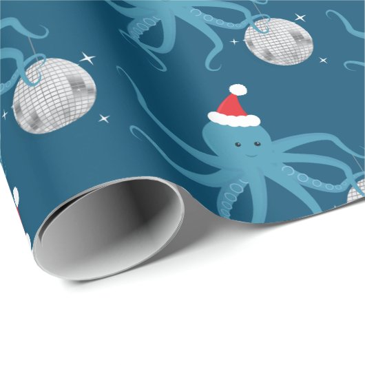 Diskothek Ball Blue Octopus Weihnachtsmannmütze We Geschenkpapier (Rolleneckpunkt)