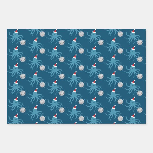 Diskothek Ball Blue Octopus Weihnachtsmannmütze We Geschenkpapier Set (Vorderseite 2)