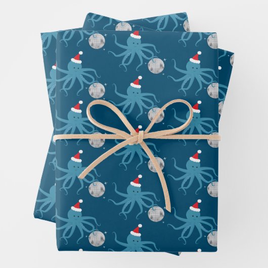 Diskothek Ball Blue Octopus Weihnachtsmannmütze We Geschenkpapier Set (Beispiel)