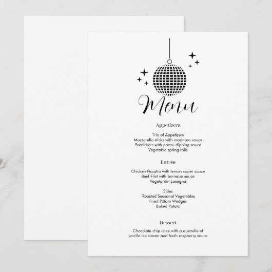 Diskothek Ball Dinner Menü Einladung (Vorne/Hinten)