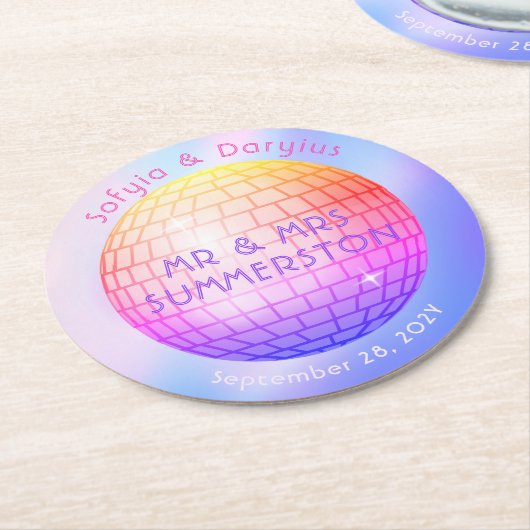 Diskothek Ball Hot Pink Orange Lila Personalisiert Runder Pappuntersetzer (Angewinkelt)