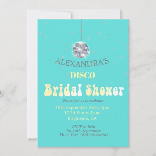 Diskothek Ball Modern Blue Brautparty Einladung (Vorderseite)