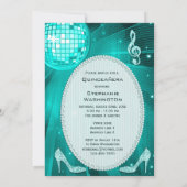 Diskothek Ball und Sparkle Heelse Aquamarin Quince Einladung (Rückseite)