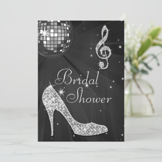 Diskothek Ball und Sparkone Heelse Schwarzes Braut Einladung (Stehend Vorderseite)