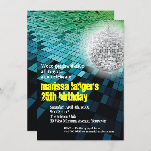 Diskothek Floor and Mirror Ball Party Einladung (Vorne/Hinten)