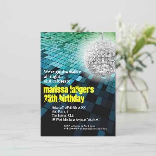 Diskothek Floor and Mirror Ball Party Einladung (Stehend Vorderseite)